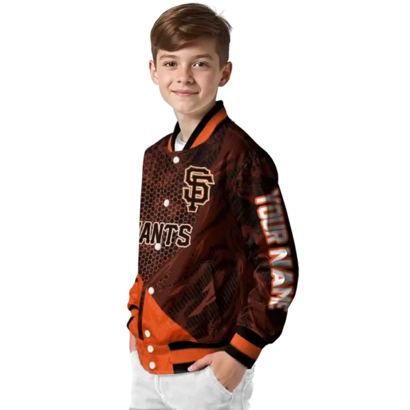 customized san francisco giants hexagon mesh orange black varsity jacket trendy