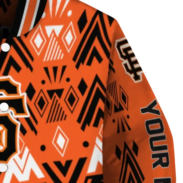 customized san francisco giants pyramid shapes orange varsity jacket premium grade