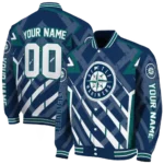 customized seattle mariners chevron angles navy blue varsity jacket best selling
