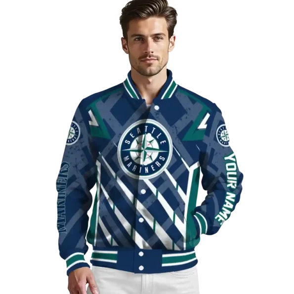 customized seattle mariners chevron angles navy blue varsity jacket high quality