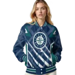 customized seattle mariners chevron angles navy blue varsity jacket best selling