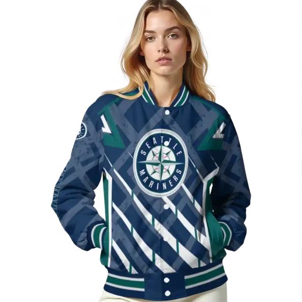 customized seattle mariners chevron angles navy blue varsity jacket latest model