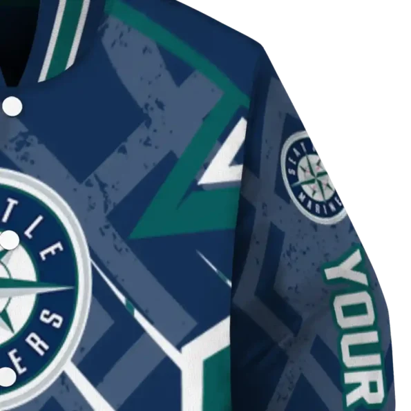 customized seattle mariners chevron angles navy blue varsity jacket premium grade