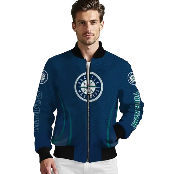 customized seattle mariners chevron arrow navy blue bomber jacket high quality
