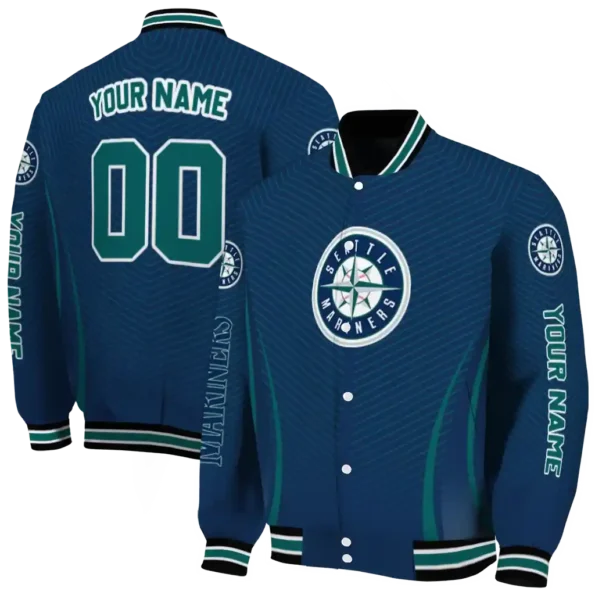 customized seattle mariners chevron arrow navy blue varsity jacket fashion forward