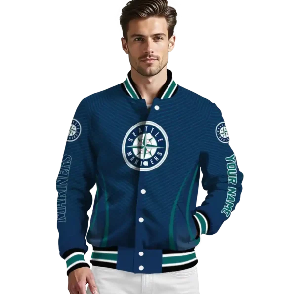 customized seattle mariners chevron arrow navy blue varsity jacket high quality