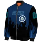customized seattle mariners flame border navy blue black bomber jacket best selling