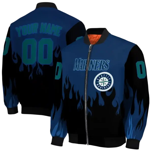 customized seattle mariners flame border navy blue black bomber jacket fashion forward
