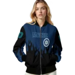 customized seattle mariners flame border navy blue black bomber jacket best selling