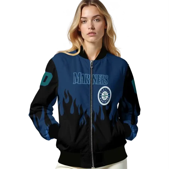 customized seattle mariners flame border navy blue black bomber jacket latest model