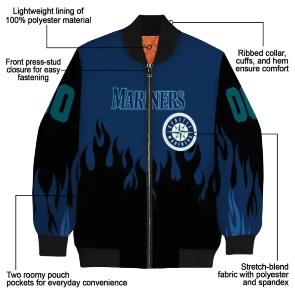 customized seattle mariners flame border navy blue black bomber jacket new arrival