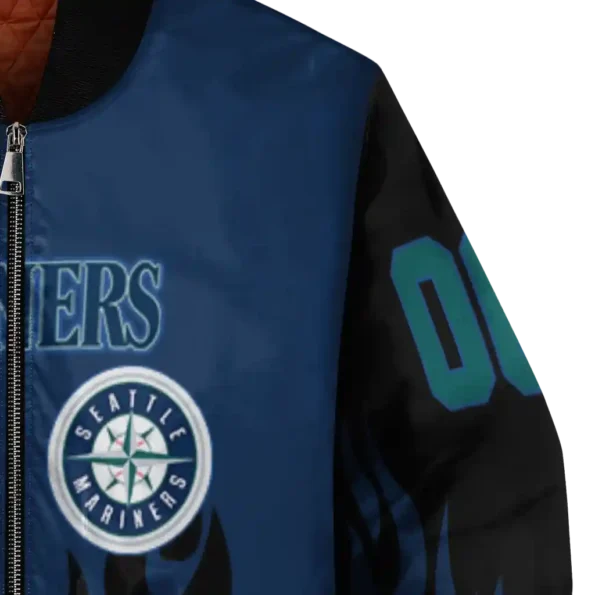 customized seattle mariners flame border navy blue black bomber jacket premium grade