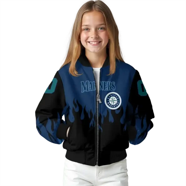 customized seattle mariners flame border navy blue black bomber jacket top rated