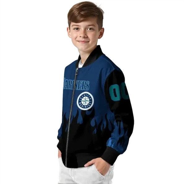 customized seattle mariners flame border navy blue black bomber jacket trendy