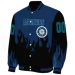 customized seattle mariners flame border navy blue black varsity jacket best selling