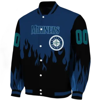 customized seattle mariners flame border navy blue black varsity jacket best selling