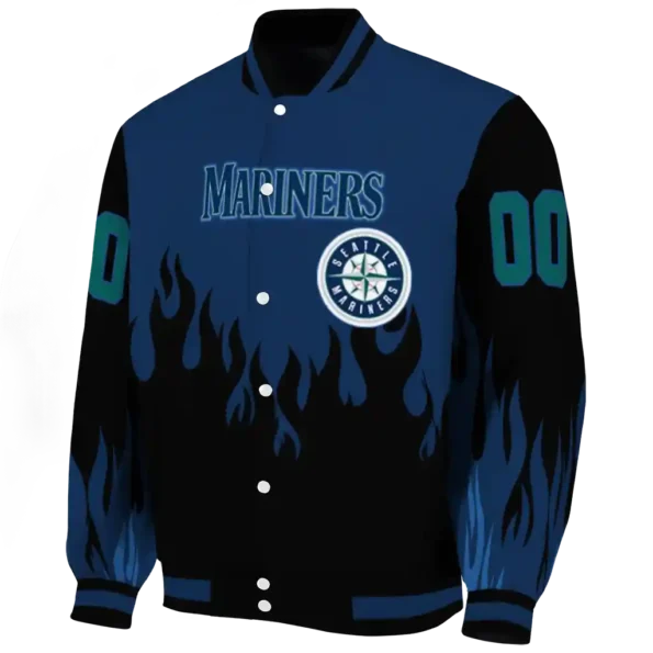 customized seattle mariners flame border navy blue black varsity jacket best selling