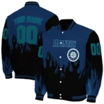 customized seattle mariners flame border navy blue black varsity jacket best selling
