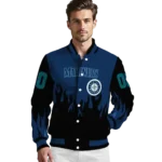 customized seattle mariners flame border navy blue black varsity jacket best selling