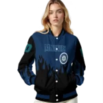 customized seattle mariners flame border navy blue black varsity jacket best selling