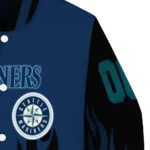 customized seattle mariners flame border navy blue black varsity jacket best selling