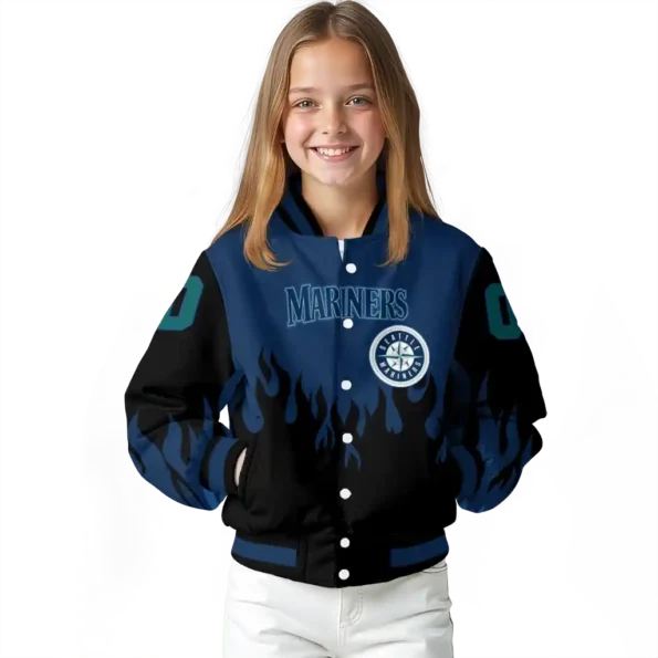 customized seattle mariners flame border navy blue black varsity jacket top rated