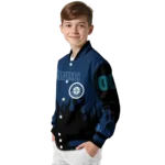 customized seattle mariners flame border navy blue black varsity jacket best selling