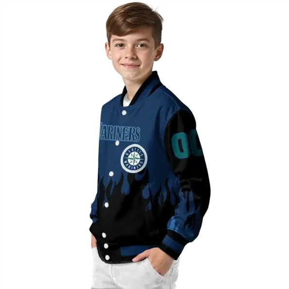 customized seattle mariners flame border navy blue black varsity jacket trendy