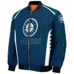 customized seattle mariners hexagon grid navy blue bomber jacket best selling