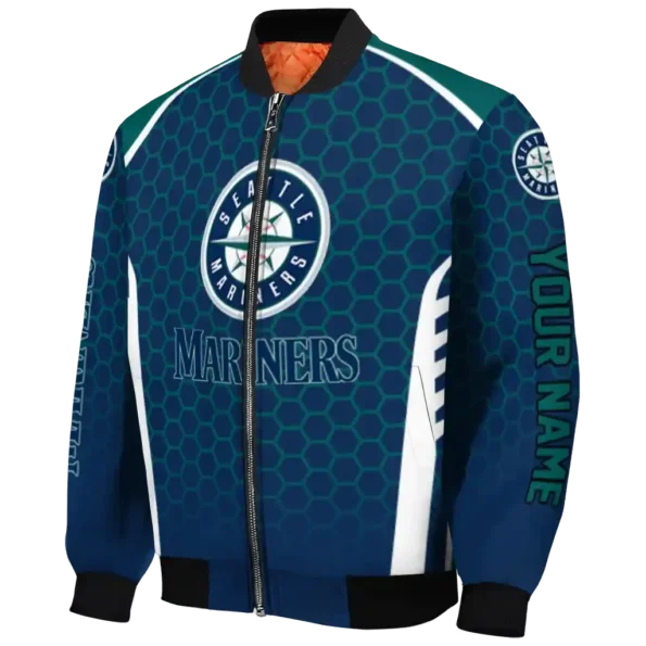 customized seattle mariners hexagon grid navy blue bomber jacket best selling