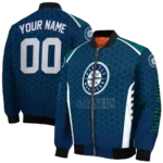 customized seattle mariners hexagon grid navy blue bomber jacket best selling