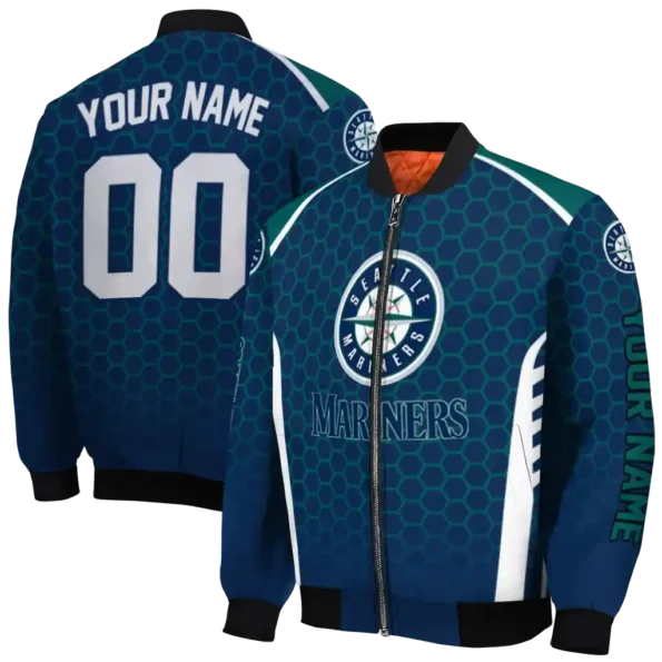customized seattle mariners hexagon grid navy blue bomber jacket fashion forward