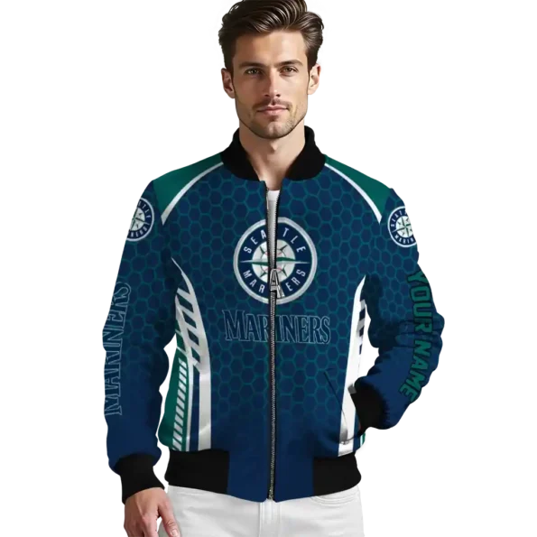 customized seattle mariners hexagon grid navy blue bomber jacket high quality