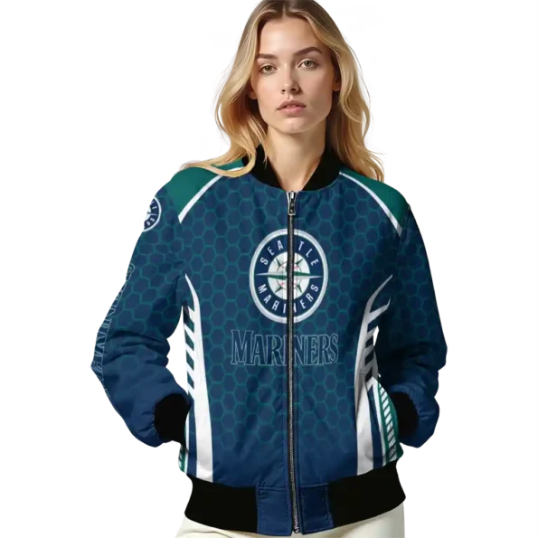 customized seattle mariners hexagon grid navy blue bomber jacket latest model