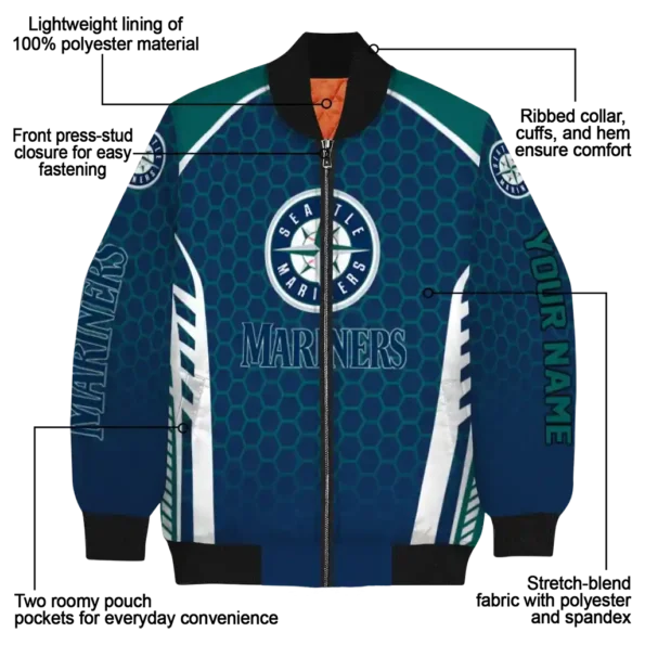 customized seattle mariners hexagon grid navy blue bomber jacket new arrival
