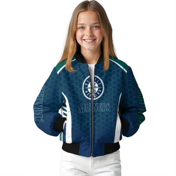 customized seattle mariners hexagon grid navy blue bomber jacket top rated