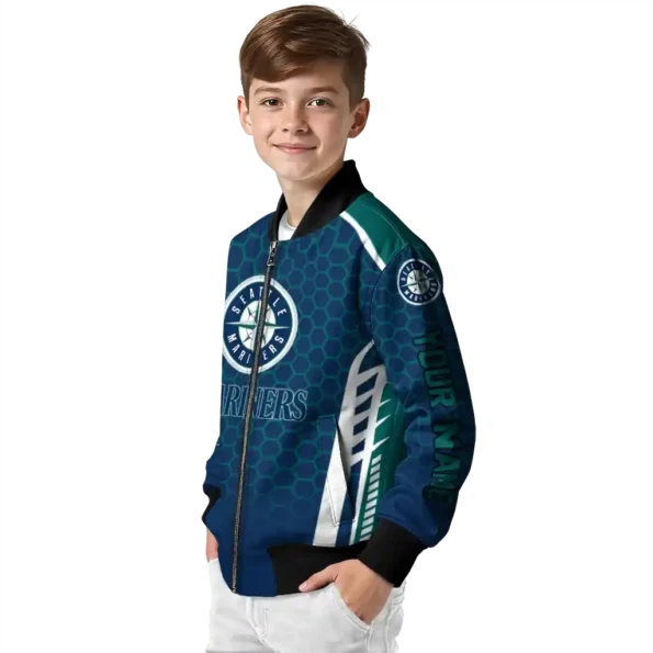 customized seattle mariners hexagon grid navy blue bomber jacket trendy