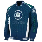 customized seattle mariners hexagon grid navy blue varsity jacket best selling