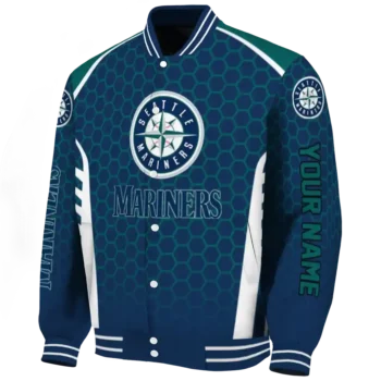 customized seattle mariners hexagon grid navy blue varsity jacket best selling