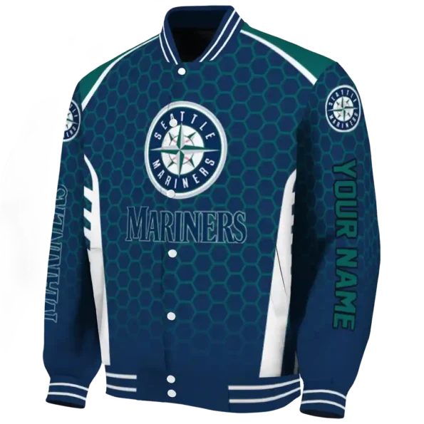 customized seattle mariners hexagon grid navy blue varsity jacket best selling