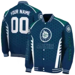 customized seattle mariners hexagon grid navy blue varsity jacket best selling