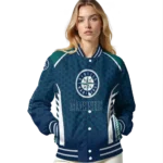 customized seattle mariners hexagon grid navy blue varsity jacket best selling