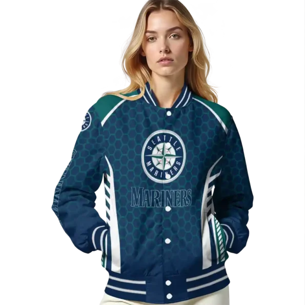 customized seattle mariners hexagon grid navy blue varsity jacket latest model