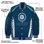 customized seattle mariners hexagon grid navy blue varsity jacket best selling