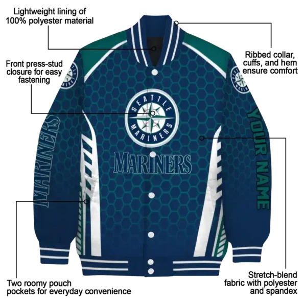 customized seattle mariners hexagon grid navy blue varsity jacket new arrival