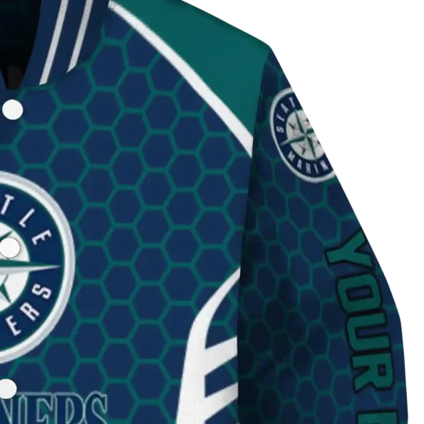 customized seattle mariners hexagon grid navy blue varsity jacket premium grade
