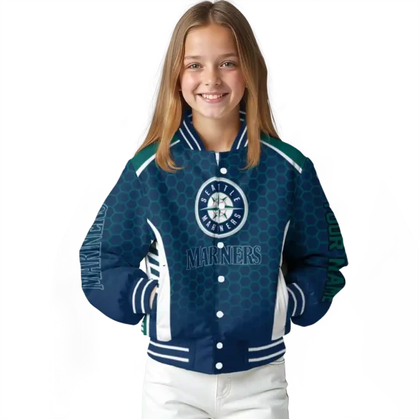 customized seattle mariners hexagon grid navy blue varsity jacket top rated
