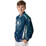 customized seattle mariners hexagon grid navy blue varsity jacket best selling