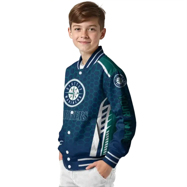 customized seattle mariners hexagon grid navy blue varsity jacket trendy