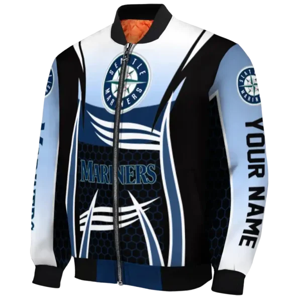 customized seattle mariners mesh effect navy blue black bomber jacket best selling